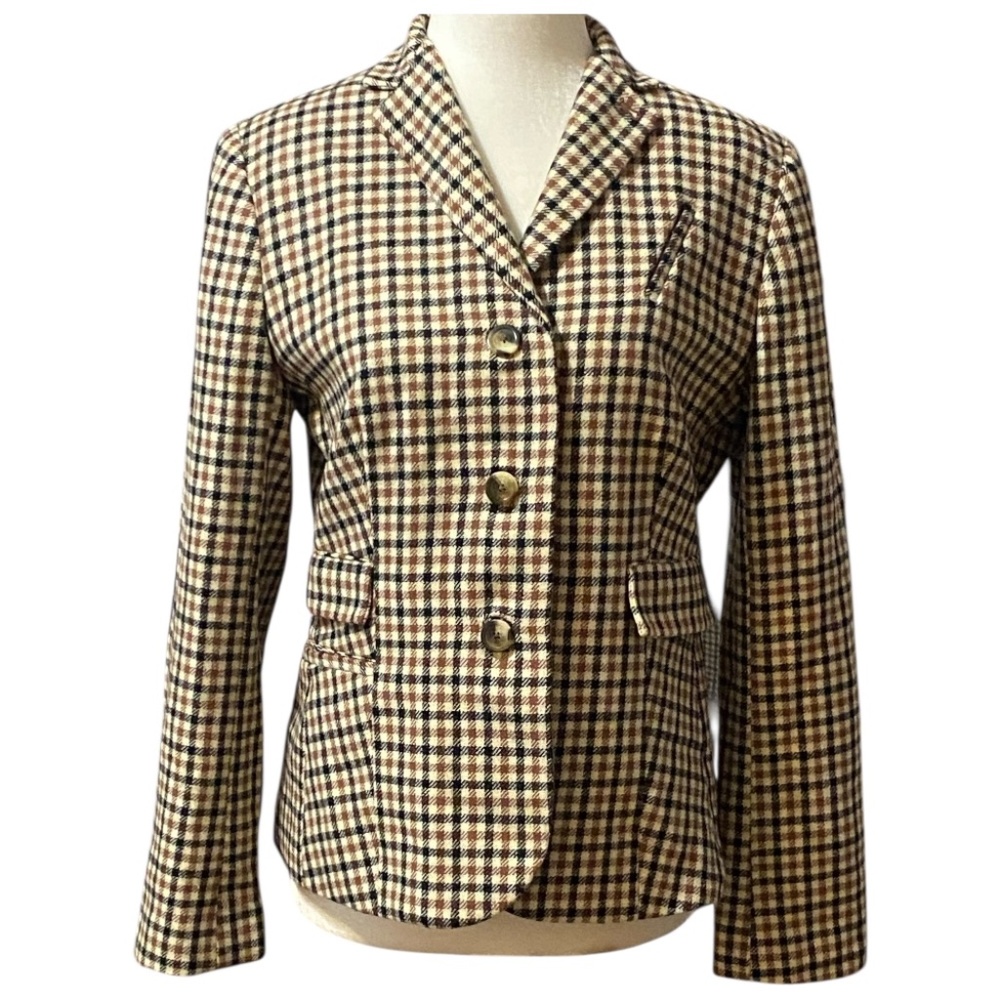 Vintage Liz Claiborne plaid riding jacket. Classic check pattern preppy. Sz 8P